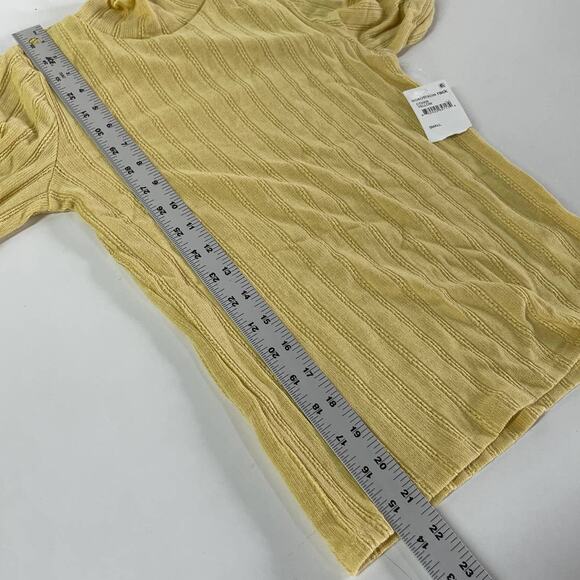 Essei Sweater Womens Small Yellow Turtleneck Lettuce Trum Rib Knit - Picture 7 of 7